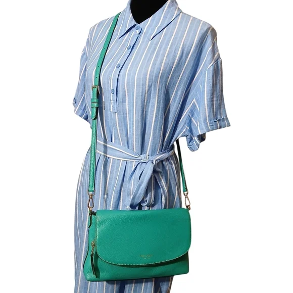 Kate Spade New York - Teal Green Pebbled Leather Flap Crossbody Bag - Medium