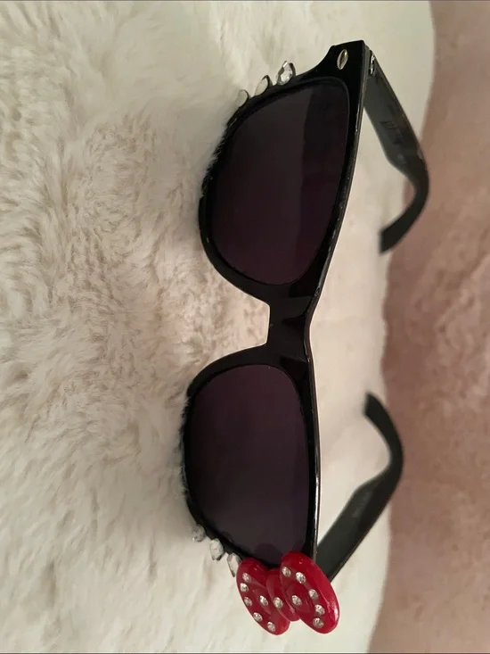 Black Sunglasses with Red Bow and Rhinestones