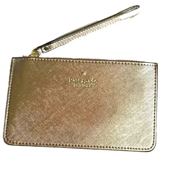New W Tags KATE SPADE NY Wallet Wristlet Clutch Rose Gold Leather 98689249028