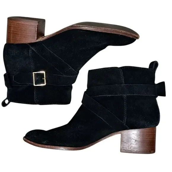 Kate Spade Taley Logo Bow Gothic Western Pull On Leather Suede Ankle Bootie 8.5