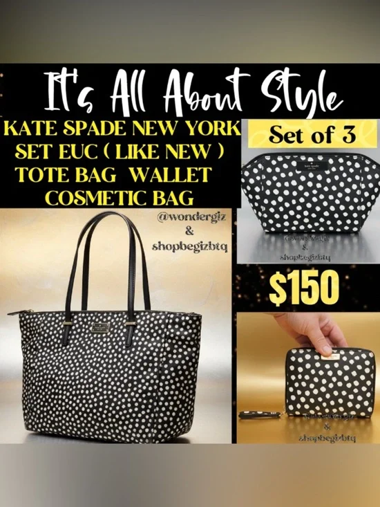 🆑 EUC Kate Spade New York Tote Bag, Wallet & Cosmetic Bag Set