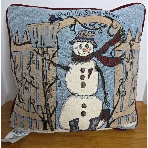 Christmas‎ Tapestry Pillow Decor Snowman 16” X 16” Snowman Gus Swetner 1966