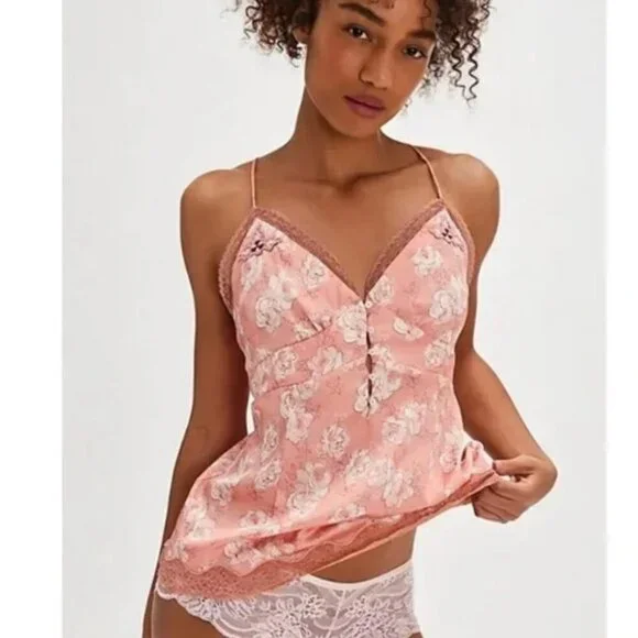 Free People Intimately Camisole Womens L Peach Floral Night Special Cami Top