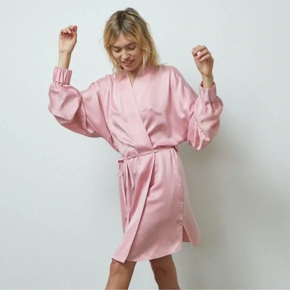 Lunya Washable Silk Robe Serene Pink Size Medium