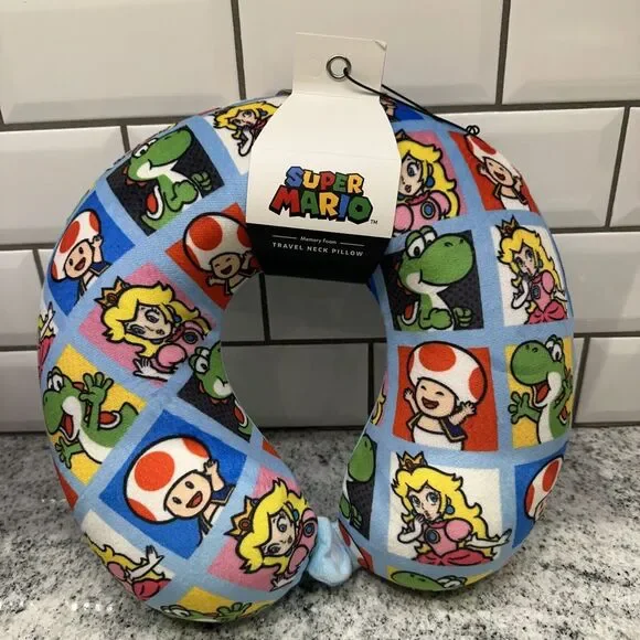 Super Mario Neck Pillow Memory Foam Travel Adult Kids Button New Nintendo‎