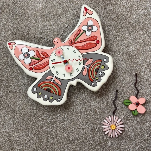 NEW Allen Design Studios Butterfly Pink and Purple Wall Clock