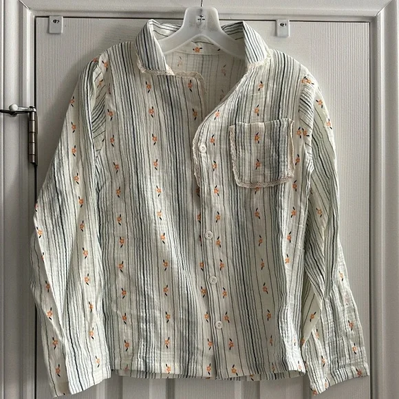 The Fleece Company The Short Bloom 100% Muslin Cotton Pajama Top ONLY Small