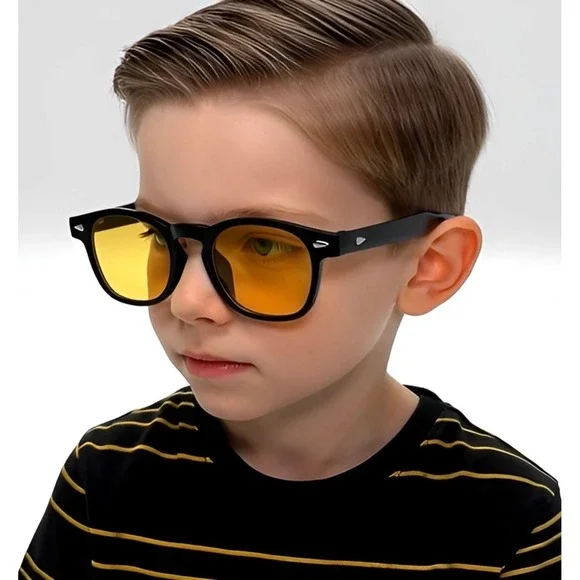 Kids Sunglasses Black Frame Yellow Tinted Lenses UV400 Protection‎ Round Shape