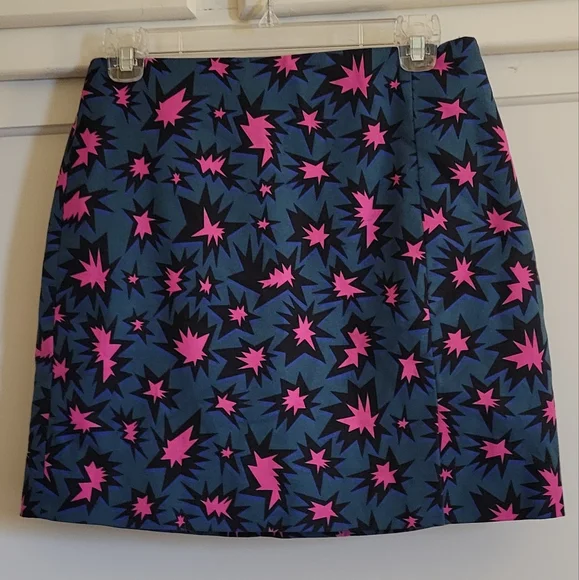 Kate Spade Saturday Green, Blue, and Pink Starburst Pattern Mini Skirt