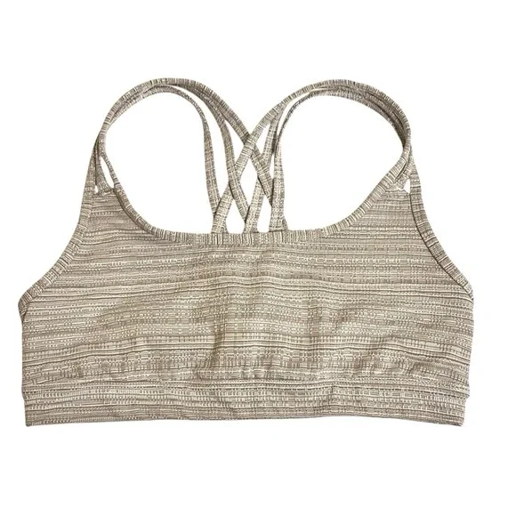 ATHLETA Tan Jacquard Fully Focused Sports Bra Strappy Active Yoga Women's Medium
