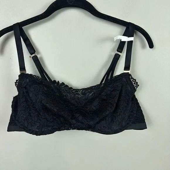 Aerie lace overlay balconette push up black bra 36D