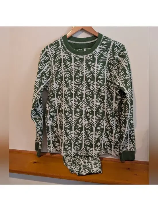 Pact Organic Cotton Pajama Set Green Tree Print Womens Small Lounge Set