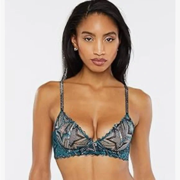 Savage x Fenty Shining Star Embroidered Unlined Demi Bra NWT