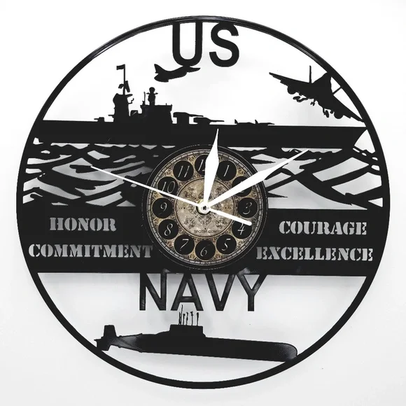 US NAVY vinyl record clock