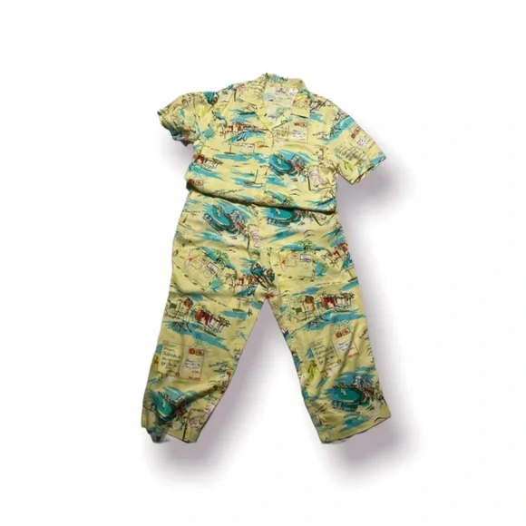 Holly Lane‎ Fairycore Matching Outfit Bohochic Hawaiian Beach Vacation Print Set