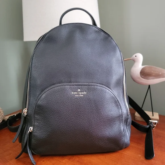 Kate Spade WKRU5945 Jackson Black Pebbled Leather Backpack Bag
