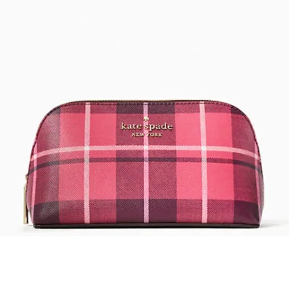 NWT KATE SPADE STACI PLAID SMALL COSMETIC CASE