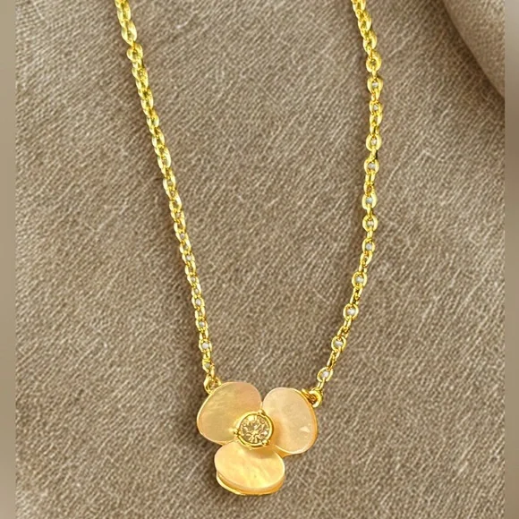 Kate Spade Gold-Tone Flower Pendant Necklace – Elegant Three-Petal Design, Gift