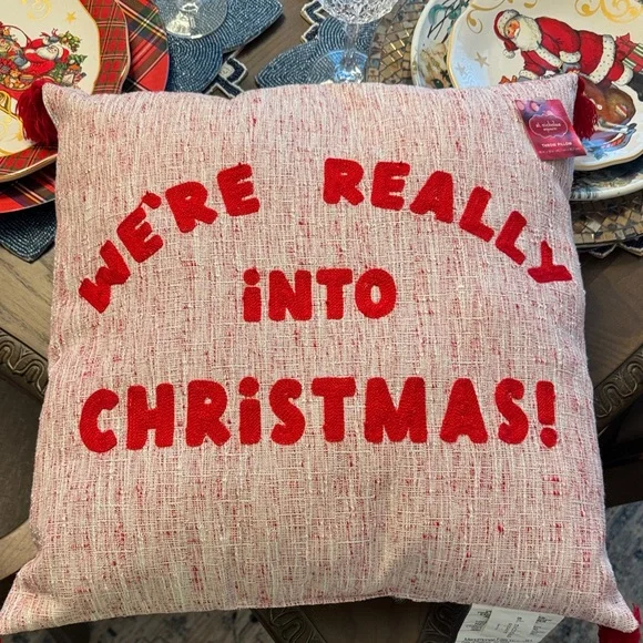 St. Nicholas Square Red and White Christmas Pillow