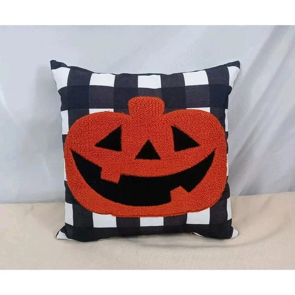 Plaid Halloween Pumpkin Pillow‎ Decorative Jack - O - Lantern Throw Pillow