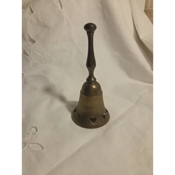 Vintage Brass Bell With Heart Cutouts 5in