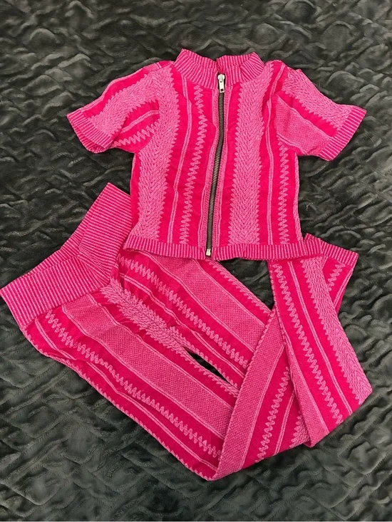 Hot Pink Knit Zip Top and Matching Pants Set