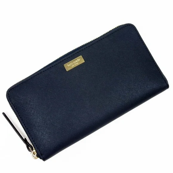 New Kate Spade navy blue leather zip wallet