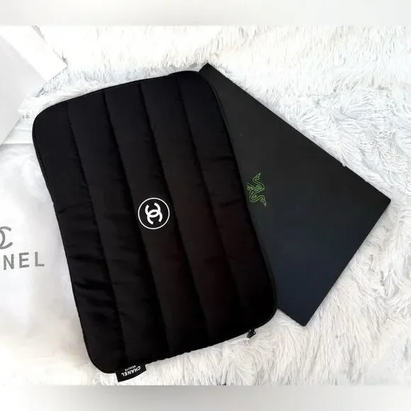 Chanel GWP Quilted Laptop Case Sleeve Black Pouch Clutch iPad Tablet Case