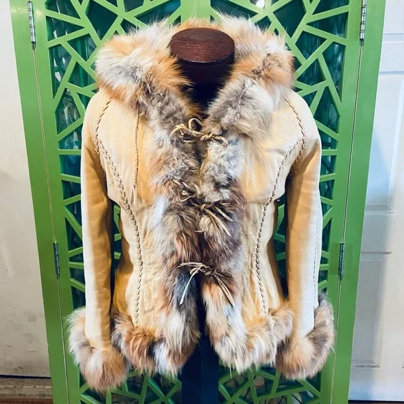 Fancy Hides for North Beach Leathers Hooded Fur Lined & Trimmed Leather Jacket