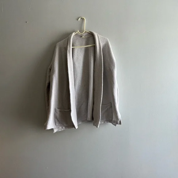EILEEN FISHER light Gray Knitted Cotton Open Cardigan Size M Women Casual