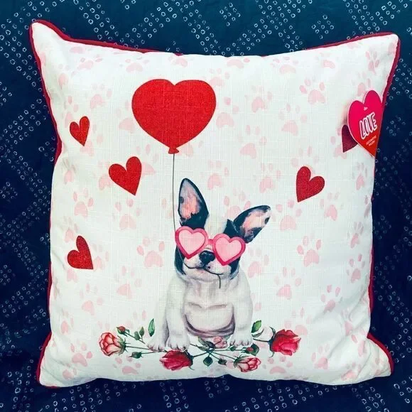 Valentine Hearts Frenchie Boston Dog Throw Pillow
