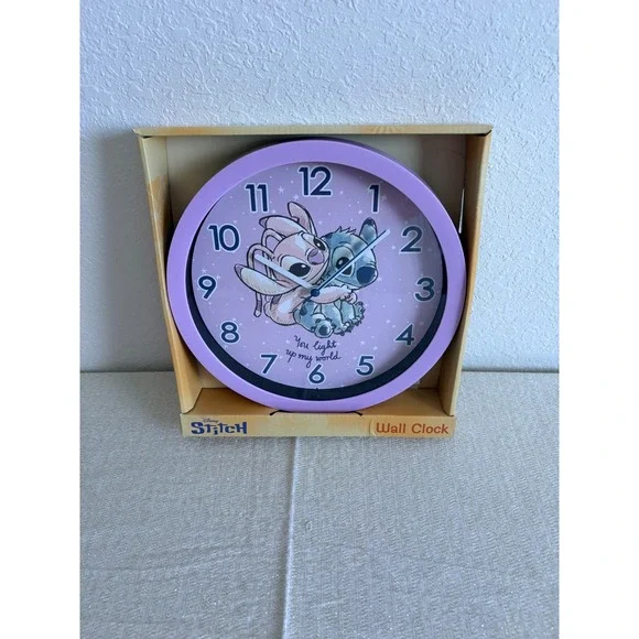 Disney Lilo & Stitch Angel Wall Clock Purple You Light Up My World 10 Inch NEW