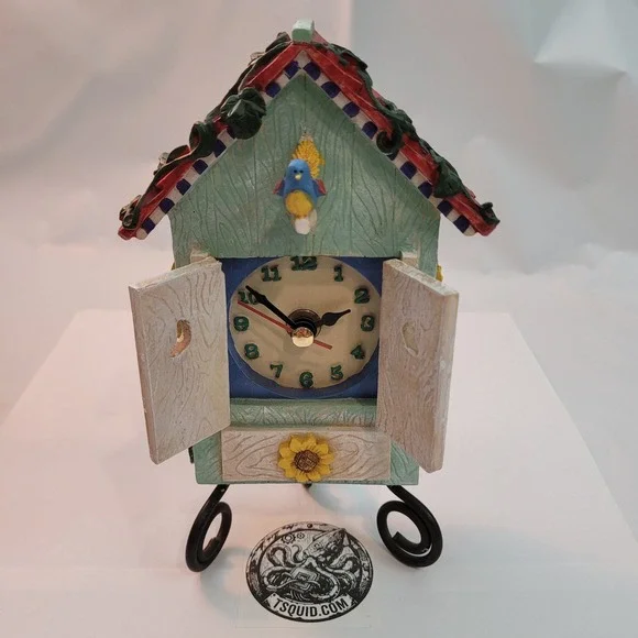 Russ Berrie Birdhouse Table Clock Quartz Sunflower Blue Bird Vintage Decor