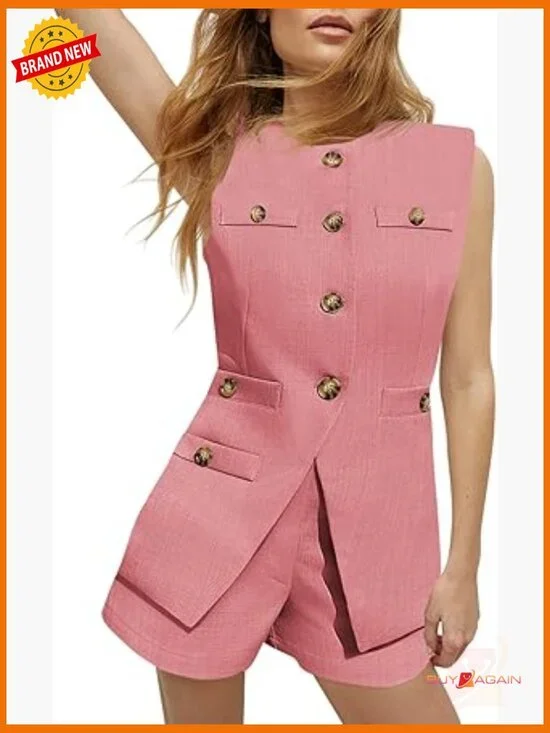 Sleeveless Blazer & Shorts Matching Set 2 Piece Outfit