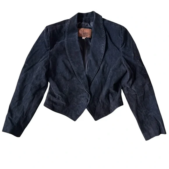 Genuine suede leather womens cropped jacket black unique western bohemian