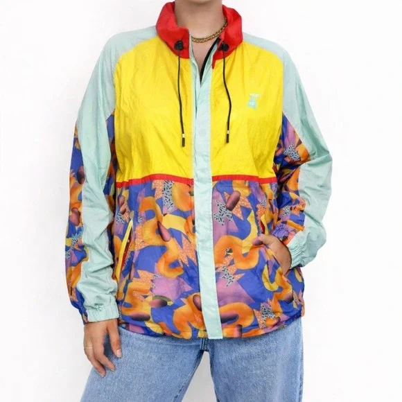 Poler‎ Womens L Colorblock 90s Style Vented Windbreaker Jacket Retro Streetwear