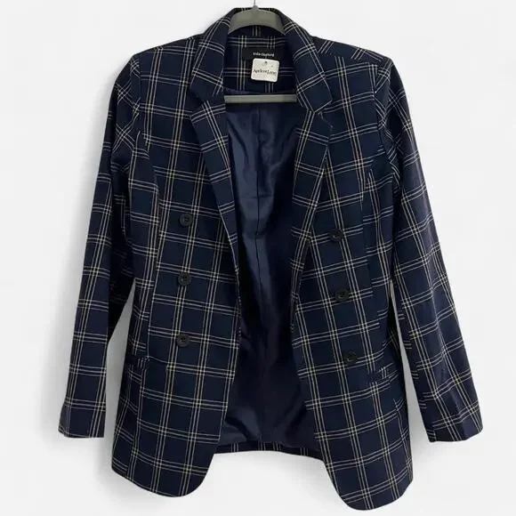 NWT Boutique Brand Navy Plaid Blazer Style Jacket