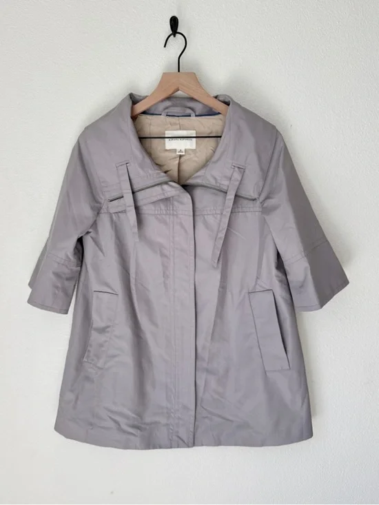 Vintage Banana Republic Light Gray 3/4 Sleeve Funnelneck Zip Raincoat - Small