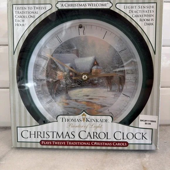 VtgThomas Kinkade Christmas Carol Village Music Wall Clock 7.5