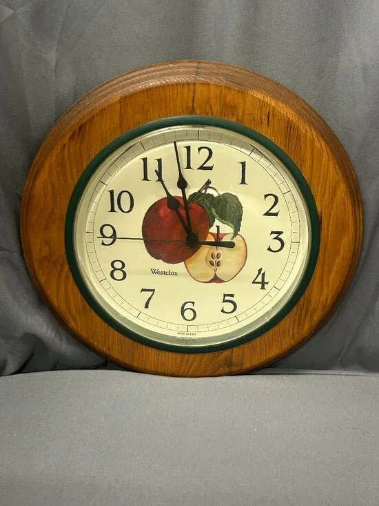 Vintage Westclox Wooden Apple Themed Kitchen Clock-Needs repaired
