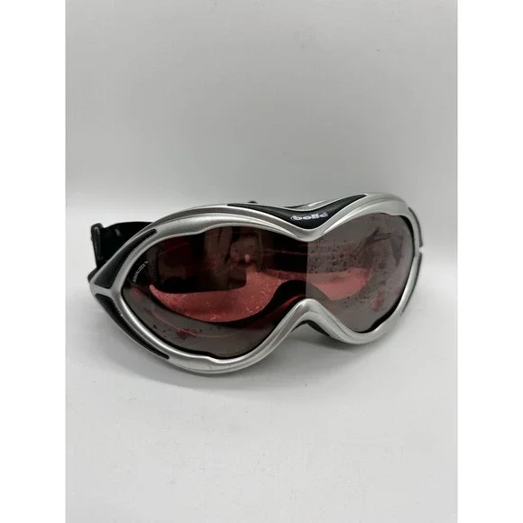 Bolle Ski Snowboard Goggles Silver Black Strap‎ AS IS Lens Damage