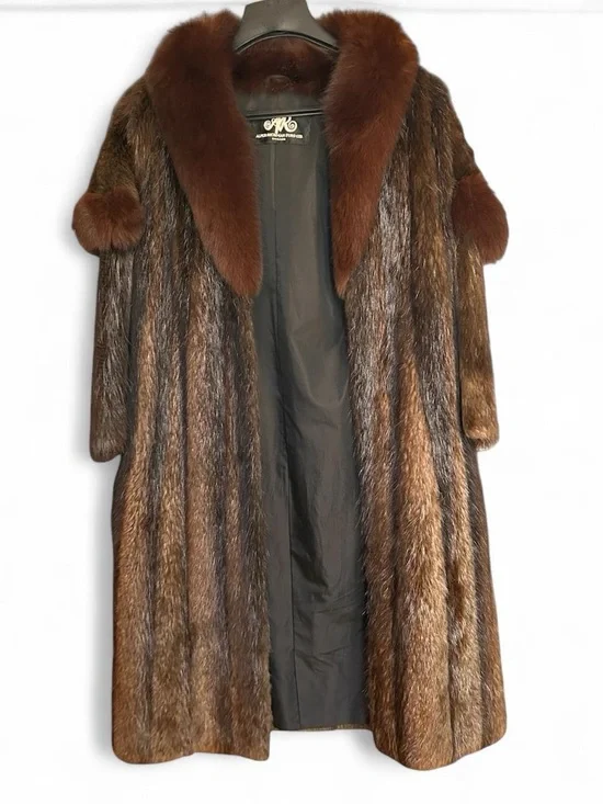 Fur Coat Vintage Long Hair Beaver Fox Shawl Collar Après Ski 80s Glam Plush Shag