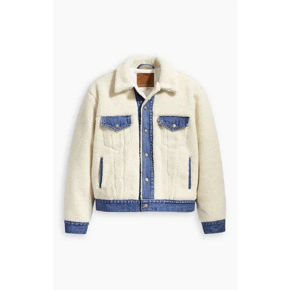 NWT Levis Off-White and Blue Sherpa Ex-Boyfriend Trucker Jacket size small
