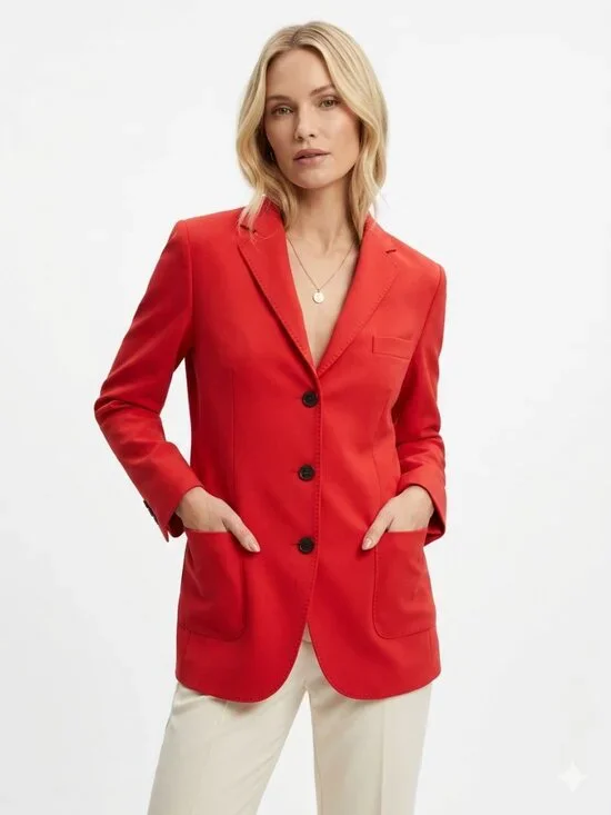 BOGNER Red Stretch Single Breasted Blazer Sz 12 Large
