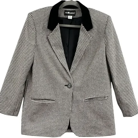 VTG Sag Harbor Blazer 10 Hounds Tooth Wool Blend Old Money Career Academia 90s