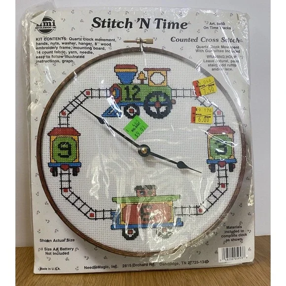 New Stitch 'N Time On Time Tracks Train Clock Counted Cross Stitch Kit 5953