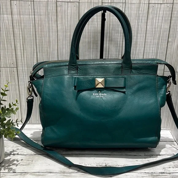 Kate Spade Green Satchel with Bow Detail Crossbody Bag