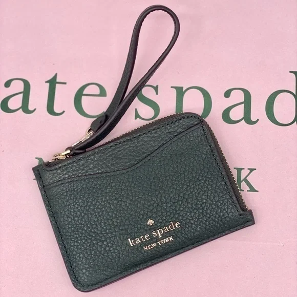 Kate Spade Leila Small Wallet Card Holder Wristlet Deep Evergreen