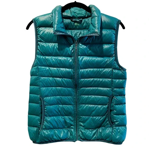 Lucky Ultra Light‎ Down Vest Womens Medium Teal Blue Quilted Full Zip Puffer
