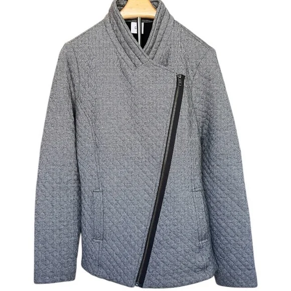 CAbi Medium Quilted Cotton Moto Jacket Herringbone Asymmetrical Zip Coat